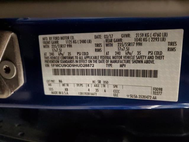 1FMCU9GD9HUD28872 - 2017 FORD ESCAPE SE ლურჯი ფოტო 13