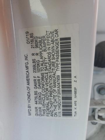 1HGCV1F3XKA047959 - 2019 HONDA ACCORD SPORT Biały zdjęcie 12