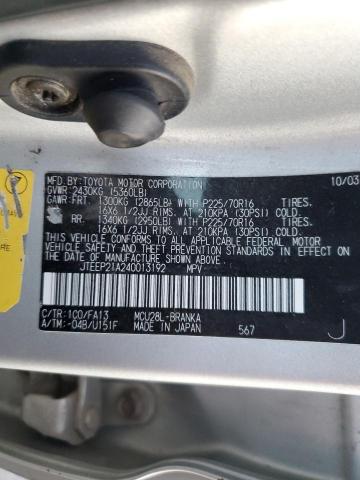 JTEEP21A240013192 - 2004 TOYOTA HIGHLANDER SILVER photo 13