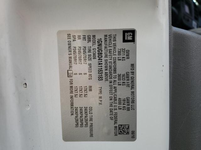 1GNUGBD41A1163183 - 2010 CHEVROLET EXPRESS G1 LS WHITE photo 13