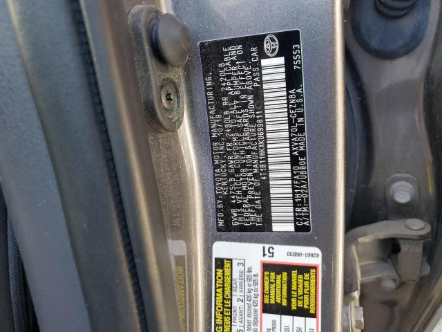 4T1B11HKXKU699811 - 2019 TOYOTA CAMRY L GRAY photo 12
