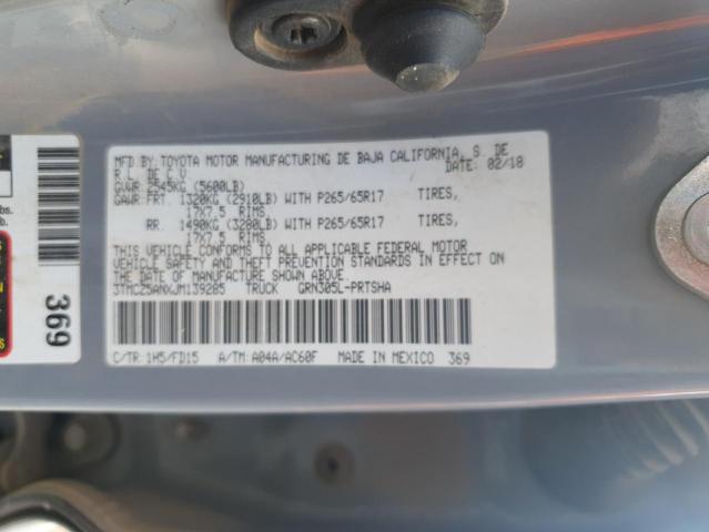 3TMCZ5ANXJM139285 - 2018 TOYOTA TACOMA DOUBLE CAB Szary zdjęcie 12