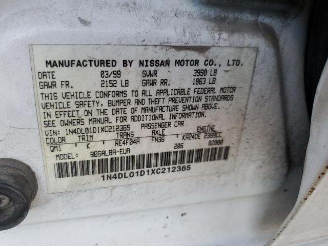 1N4DL01D1XC212365 - 1999 NISSAN ALTIMA XE WHITE photo 12