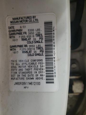 JN8DR09Y11W612100 - 2001 NISSAN PATHFINDER LE WHITE photo 14