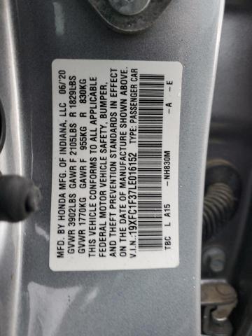 19XFC1F37LE016152 - 2020 HONDA CIVIC EX SILVER photo 13