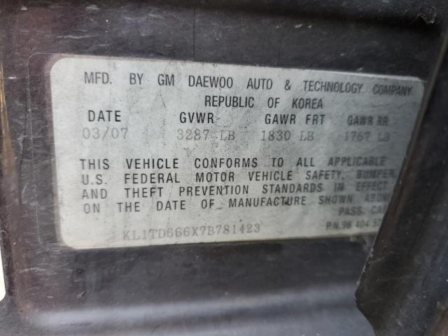 KL1TD666X7B781423 - 2007 CHEVROLET AVEO BASE შავი ფოტო 12