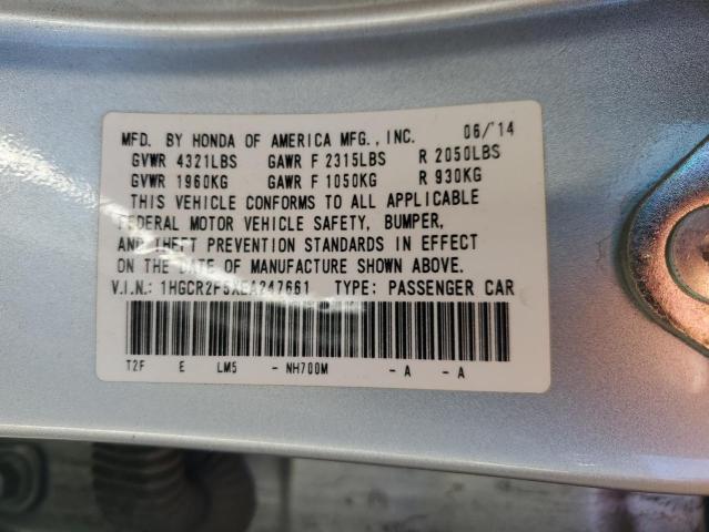1HGCR2F5XEA247661 - 2014 HONDA ACCORD SPORT SILVER photo 12