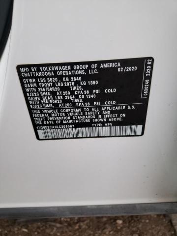 1V26E2CA0LC209087 - 2020 VOLKSWAGEN ATLAS CROS SE თეთრი ფოტო 12