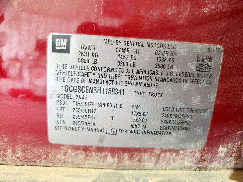 1GCGSCEN3H1188341 - 2017 CHEVROLET COLORADO LT BURGUNDY photo 12