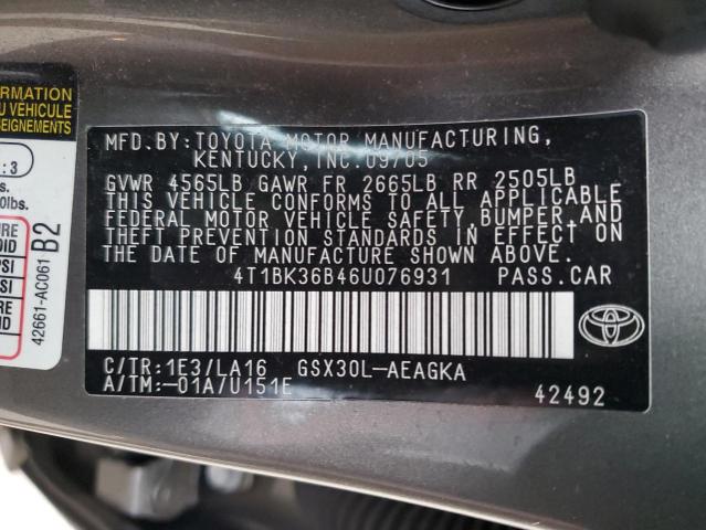 4T1BK36B46U076931 - 2006 TOYOTA AVALON XL GRAY photo 12