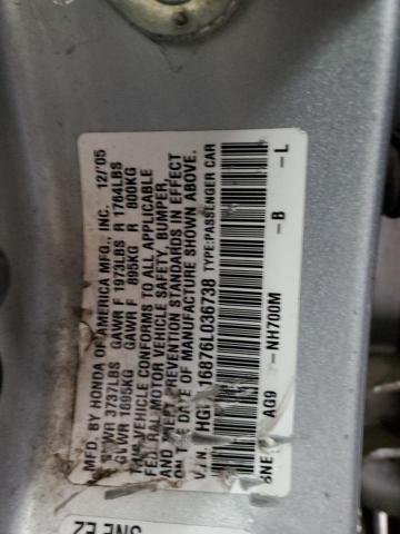 1HGFA16876L036738 - 2006 HONDA CIVIC EX SILVER photo 12