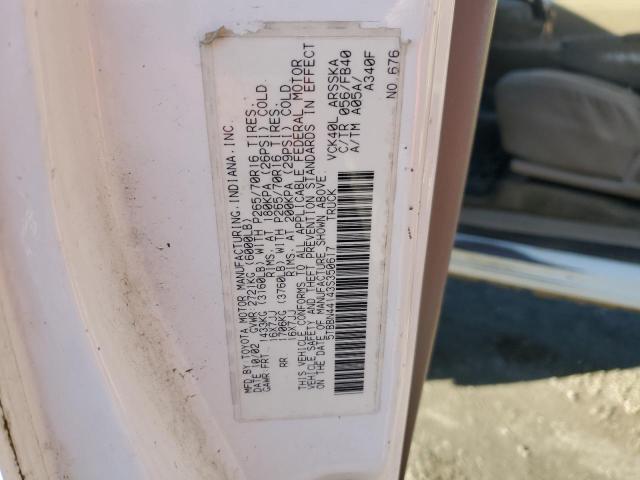 5TBBN44143S350617 - 2003 TOYOTA TUNDRA ACCESS CAB SR5 WHITE photo 12