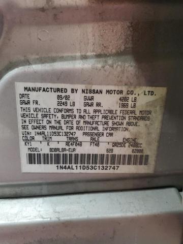 1N4AL11D53C132747 - 2003 NISSAN ALTIMA BASE ვერცხლისფერი ფოტო 12