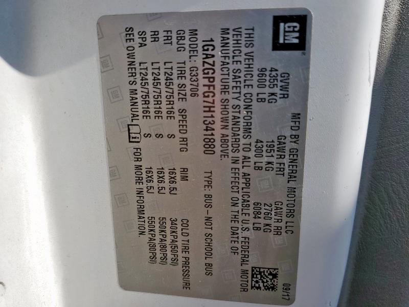 1GAZGPFG7H1341880 - 2017 CHEVROLET EXPRESS G3 LT Білий фото 13