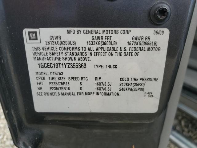 1GCEC19T1YZ355363 - 2000 CHEVROLET SILVERADO C1500 ნაცრისფერი ფოტო 12