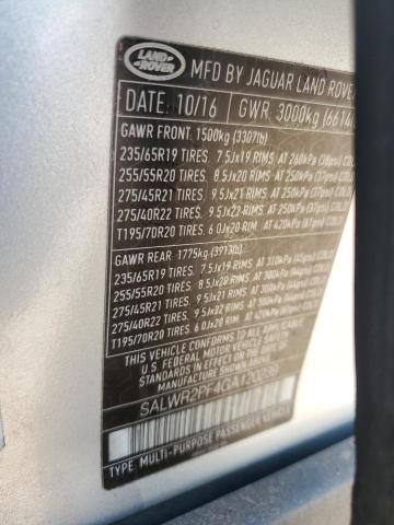 SALWR2PF4GA120239 - 2016 LAND ROVER RANGE ROVE HSE SILVER photo 12