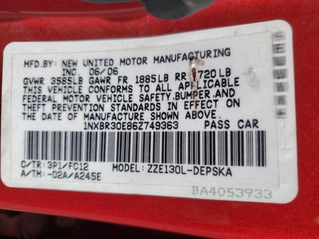 1NXBR30E86Z749363 - 2006 TOYOTA COROLLA CE RED photo 12