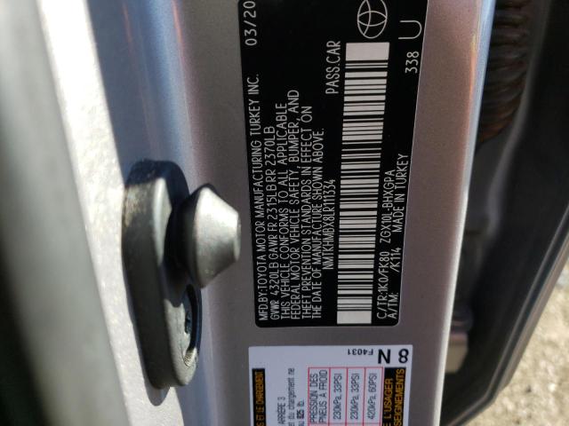 NMTKHMBX8LR111334 - 2020 TOYOTA C-HR XLE SILVER photo 12