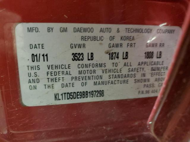 KL1TD5DE9BB197298 - 2011 CHEVROLET AVEO LS Kırmızı fotoğraf 13