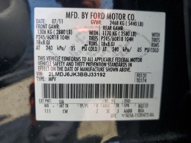 2LMDJ6JK3BBJ33192 - 2011 LINCOLN MKX BLACK photo 13