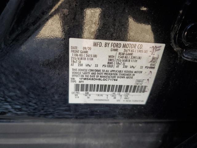 1FMSK8DH8LGC71784 - 2020 FORD EXPLORER XLT Սև լուսանկար 13