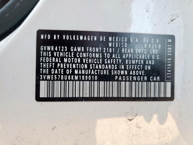 3VWE57BU6KM189010 - 2019 VOLKSWAGEN JETTA SEL თეთრი ფოტო 12