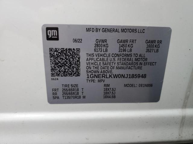 1GNERLKW0NJ185948 - 2022 CHEVROLET TRAVERSE LS WHITE photo 13