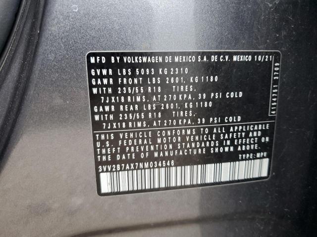 3VV2B7AX7NM034546 - 2022 VOLKSWAGEN TIGUAN SE Boz foto 13