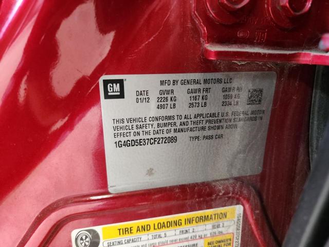 1G4GD5E37CF272089 - 2012 BUICK LACROSSE PREMIUM Красный фото 12