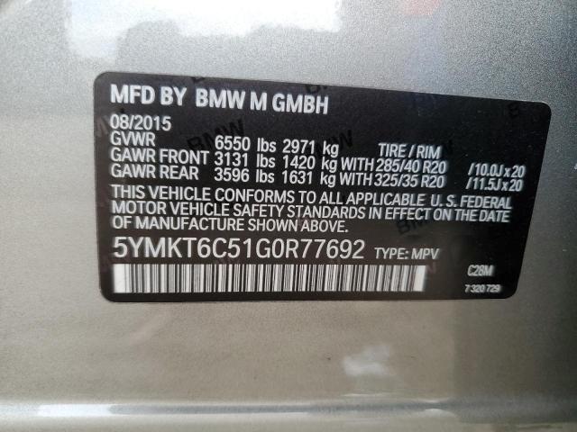5YMKT6C51G0R77692 - 2016 BMW X5 M YELLOW photo 13