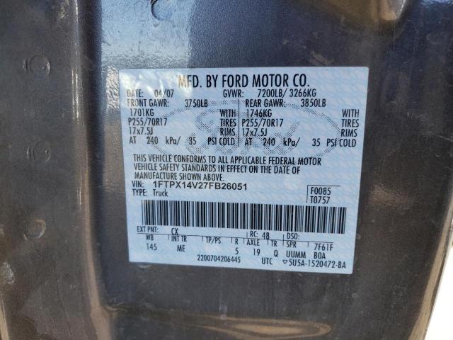 1FTPX14V27FB26051 - 2007 FORD F150 GRAY photo 12