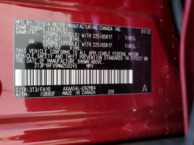 2T3P1RFV9NW250245 - 2022 TOYOTA RAV4 XLE RED photo 13