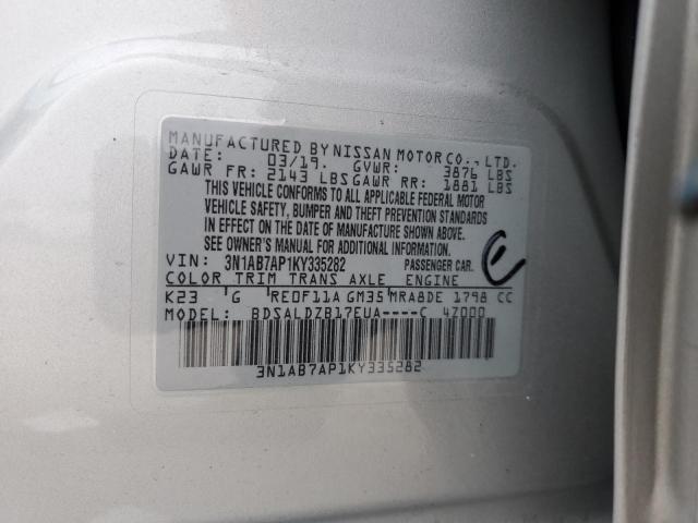 3N1AB7AP1KY335282 - 2019 NISSAN SENTRA S SILVER photo 12