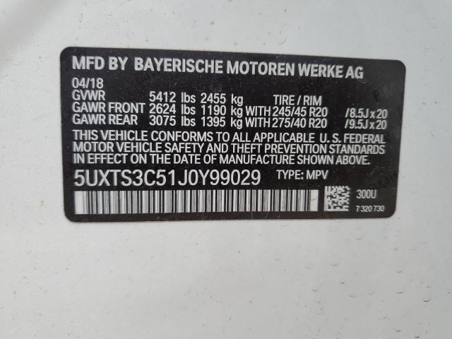 5UXTS3C51J0Y99029 - 2018 BMW X3 XDRIVEM40I WHITE photo 12