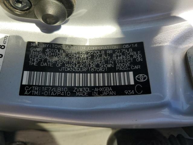 JTDKN3DUXF1870821 - 2015 TOYOTA PRIUS ვერცხლისფერი ფოტო 12