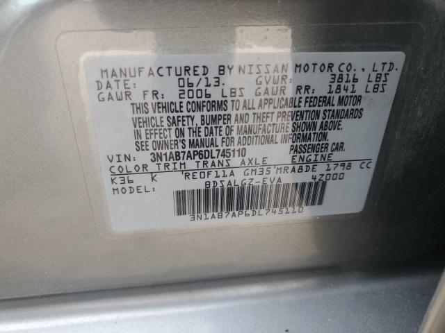 3N1AB7AP6DL745110 - 2013 NISSAN SENTRA S GRAY photo 12