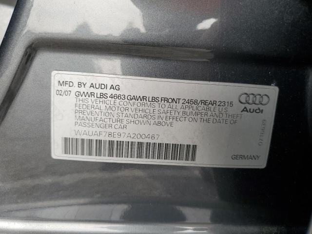 WAUAF78E97A200467 - 2007 AUDI A4 2 CHARCOAL photo 12