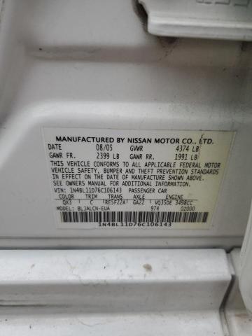 1N4BL11D76C106143 - 2006 NISSAN ALTIMA SE WHITE photo 12