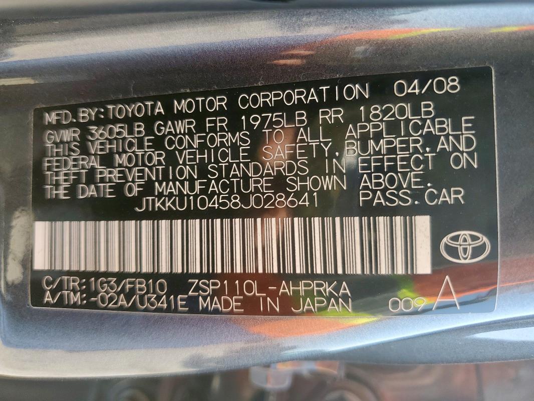 JTKKU10458J028641 - 2008 TOYOTA SCION XD GRAY photo 12