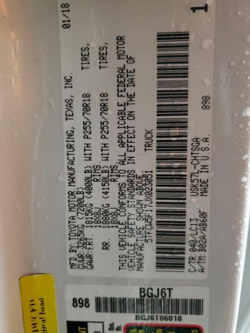 5TFCW5F17JX023051 - 2018 TOYOTA TUNDRA DOUBLE CAB SR/SR5 WHITE photo 12