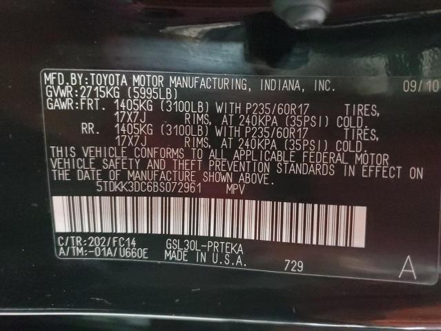 5TDKK3DC6BS072961 - 2011 TOYOTA SIENNA LE BLACK photo 13