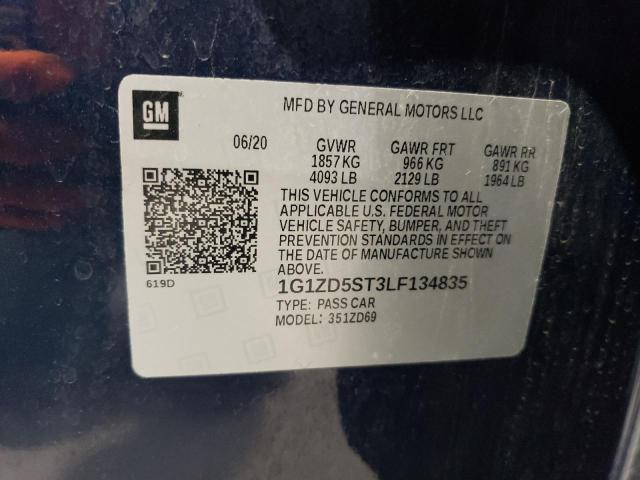 1G1ZD5ST3LF134835 - 2020 CHEVROLET MALIBU LT BLUE photo 12