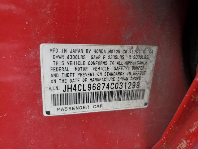 JH4CL96874C031299 - 2004 ACURA TSX RED photo 12