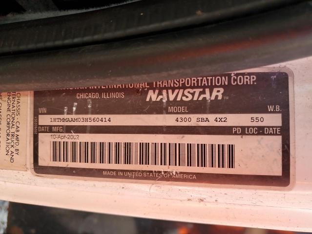 1HTMMAAM03H560414 - 2003 INTERNATIONAL 4000 4300 WHITE photo 12