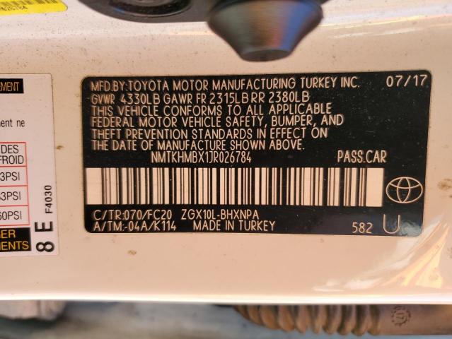 NMTKHMBX1JR026784 - 2018 TOYOTA C-HR XLE Blanc photo 12