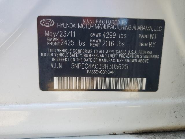 5NPEC4AC3BH305625 - 2011 HYUNDAI SONATA SE WHITE photo 12