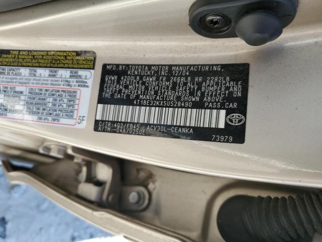 4T1BE32KX5U528490 - 2005 TOYOTA CAMRY LE BEIGE photo 12