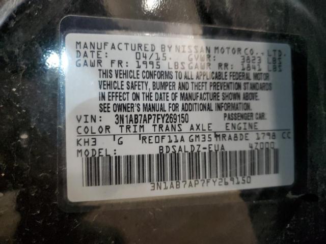 3N1AB7AP7FY269150 - 2015 NISSAN SENTRA S BLACK photo 12