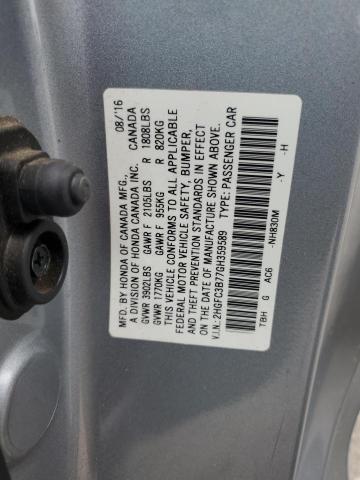 2HGFC3B77GH359589 - 2016 HONDA CIVIC EXL SILVER photo 12