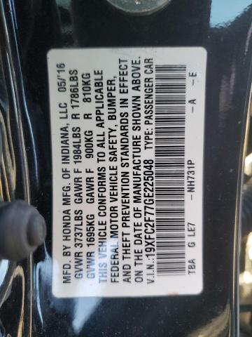 19XFC2F77GE225048 - 2016 HONDA CIVIC EX BLACK photo 12